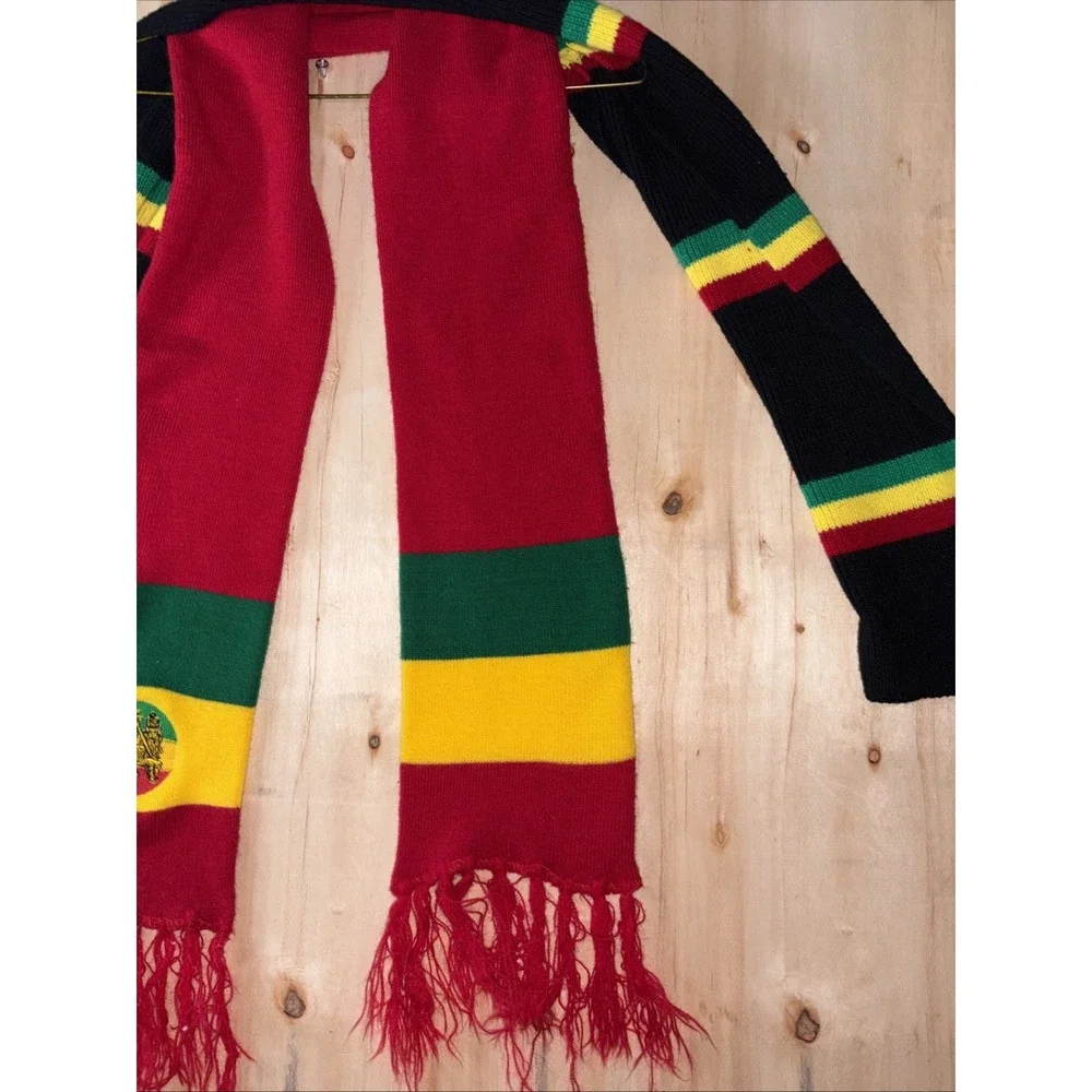 FSNY Lion of Judah Rasta Scarf Mens Striped Knit Winter Wrap Jamaica Black Red